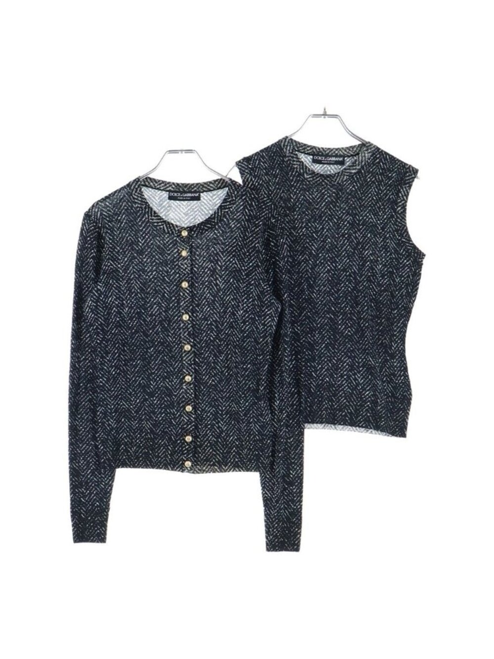 Dolce & Gabbana Ensemble Knit Cardigan Sleeveless Faux Pearl Black Wool Jahgw-f